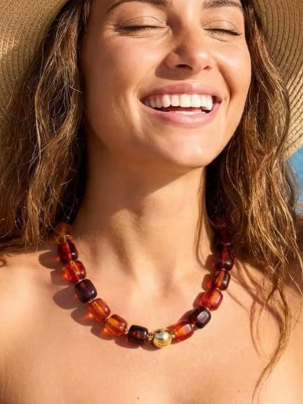 Amber Brown Chunky Bead Necklace